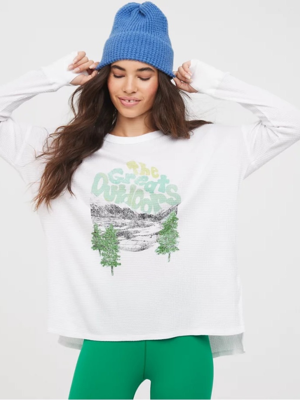 Aerie Offline Waffle Long Sleeve Tee The Great Outdoors Medium